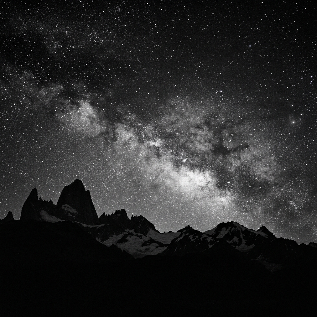 Starry night sky over mountains